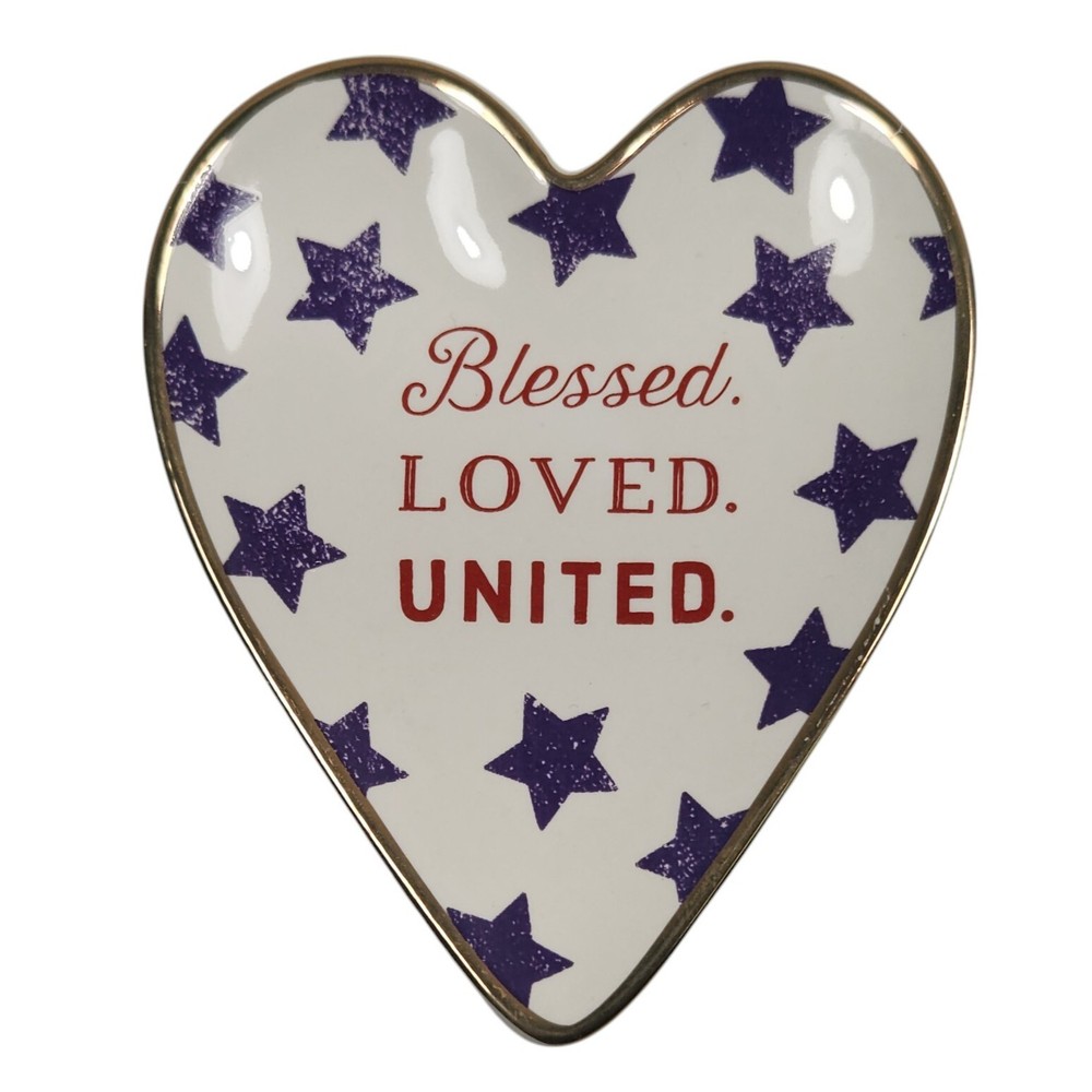 Demdaco Art Hearts “Blessed Loved United” Ceramic 4″ Trinket Dish
