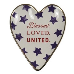 Demdaco Art Hearts “Blessed Loved United” Ceramic 4″ Trinket Dish