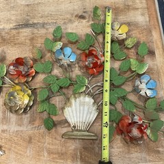 Vintage TOLE METAL WALL Hanging Floral Art Sculpture MCM
