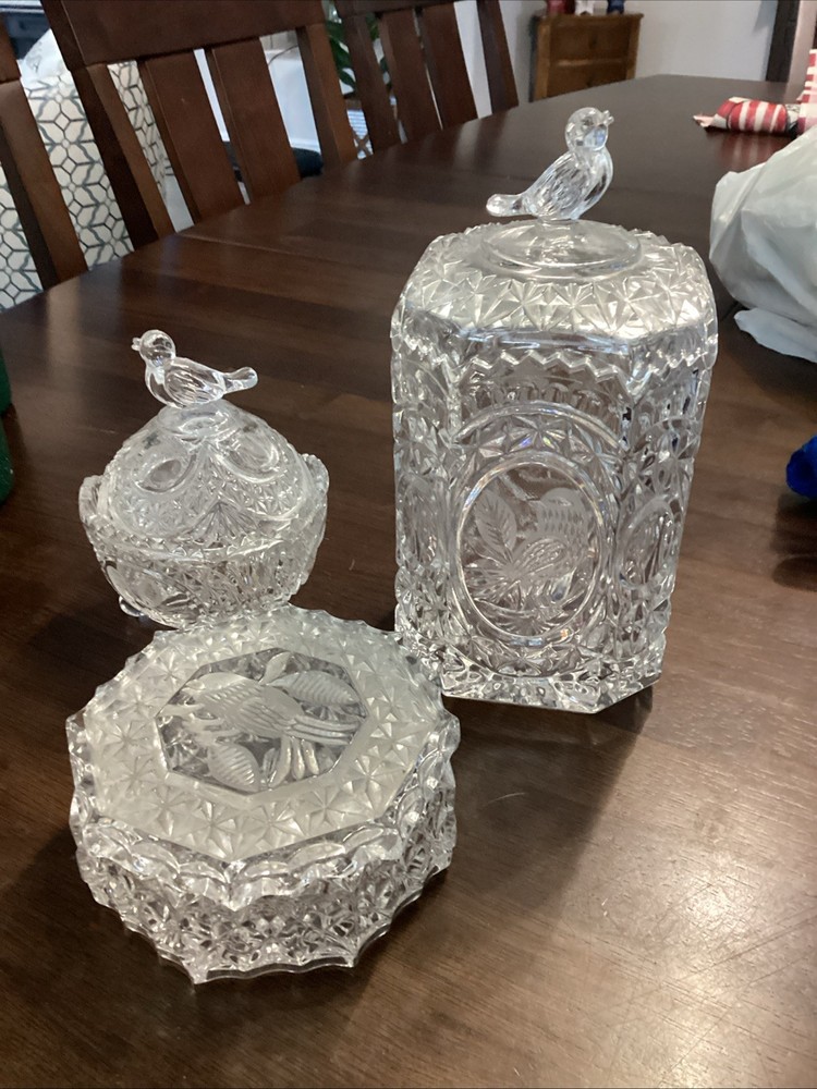 3 Set VTG HOFBAUER BYRDES Crystal Trinket Boxes Bird, W. Germany Mid-late 1900s