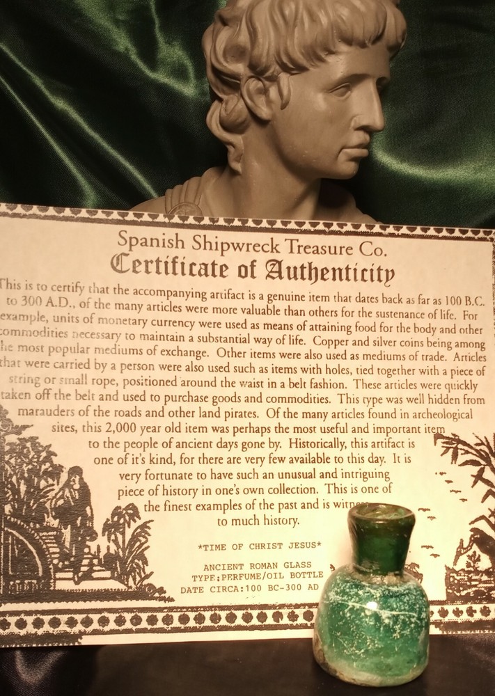 TIME OF CHRIST JESUS, LARGE HEAVY ANCIENT ROMAN GLASS BOTTLE CIRCA 100 BC-300 AD