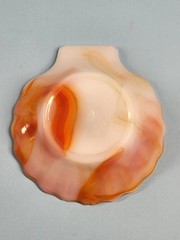 Set of 2 Vintage Akro Agate #246 Pumpkin Slag Glass Shell Dishes – Orange /White