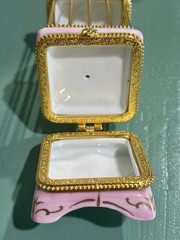 Limoges France Birdcage w Budgerigar Love Bird Parakeet Pair & Gold Trinket Box