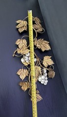 Vintage Italian Leaves Gold Gilt Tole Grapes Leaves Wall Decor MCM 16”x6.5”