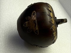 Rare Antique(?) Wood-Like Apple Decor w/Metal Brass Tone Accents