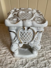 Vintage White Footed Victorian Style Footed Cigarette Holder Trinket Box Japan