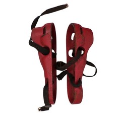 Vtg Dan Lurie Iron Boots Cast Iron Red Weight Lifting W/ Straps Art Deco NY USA