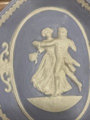 Vintage Blue Jasperware Trinket Dishes Neoclassical Cherub Cameo Trays Pair