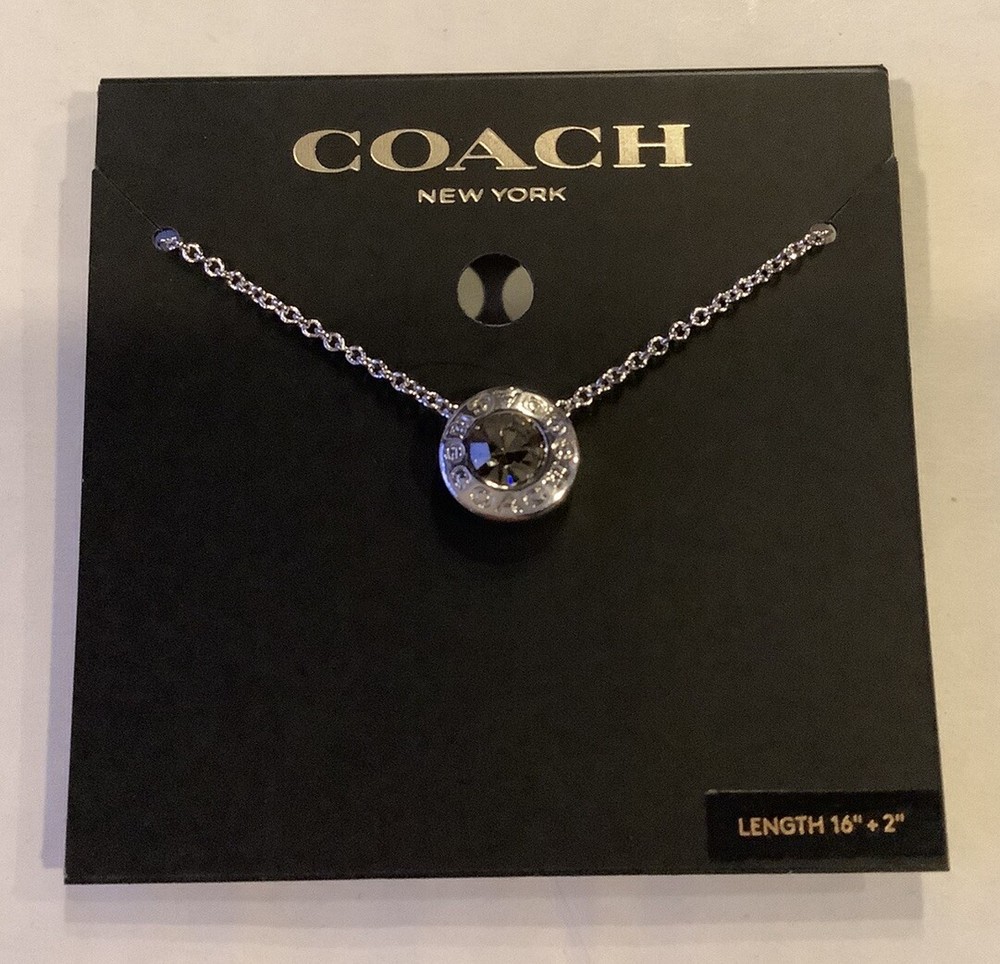 COACH NY Women’s Round Logo Charm Necklace Silver Length 16” + 2” Beautiful 💎