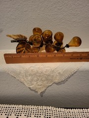 Vintage MCM Hand Blown Amber Art Glass Bunch of Grapes