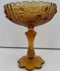 Vintage Fenton Rose Amber Footed Pedestal Glass Compote Candy Dish Trinket Bowl
