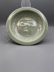 Celadon Crackle Glaze Dragon Plate Chinese Style Relief Green Dish