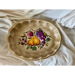 Tray Metal Toleware Beige Hand Painted Nashco New York Fruit Motif