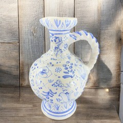 VTG Hand Made Swedish Pottery Carafe Pitcher With Braided Handle Artist Marked