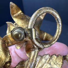 Pair Of Italian Tole Metal Rose Wall Hook Antique Gold Finish 6″ MCM VTG