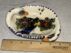 Vintage G. Nikolaou Greek Folk Art Pottery Dish Hand Painted Swans Signed