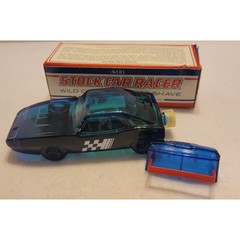 VTG Avon Stock Race Car Decanter 90% Collectible vanity Blue Glass Bottle w/ Box