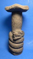 PRE-COLUMBIAN MIXTEC BASALT QUETZALCOATL SERPENT GOD ENTWINED WITH MUSHROOM FIGU