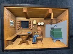 Vintage Wooden Diorama Shadow Box Kitchen Made In Switzerland