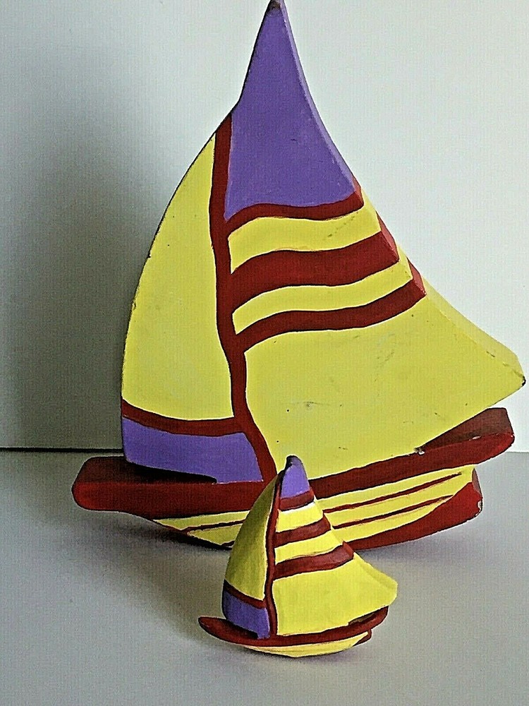 Beachcombers Nautical Sail Boat Single Wall Mount Hook Painted Wood 7.5″Tx6.5’W