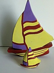 Beachcombers Nautical Sail Boat Single Wall Mount Hook Painted Wood 7.5″Tx6.5’W
