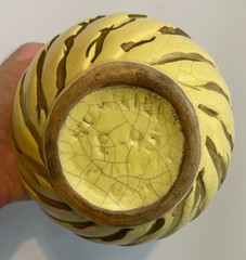 Vintage Hand Made Ceramic Yellow & Gold Globe Vase Marked E-45 Made in USA Decor