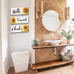 3 Pieces Sunflower Wall Decor Hello Sweet Wooden Art Signs Summer White