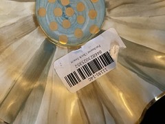 (4pc) Rare Mackenzie Childs Parchment Check Ceramic Fluted Saucers W/ Gold Dots