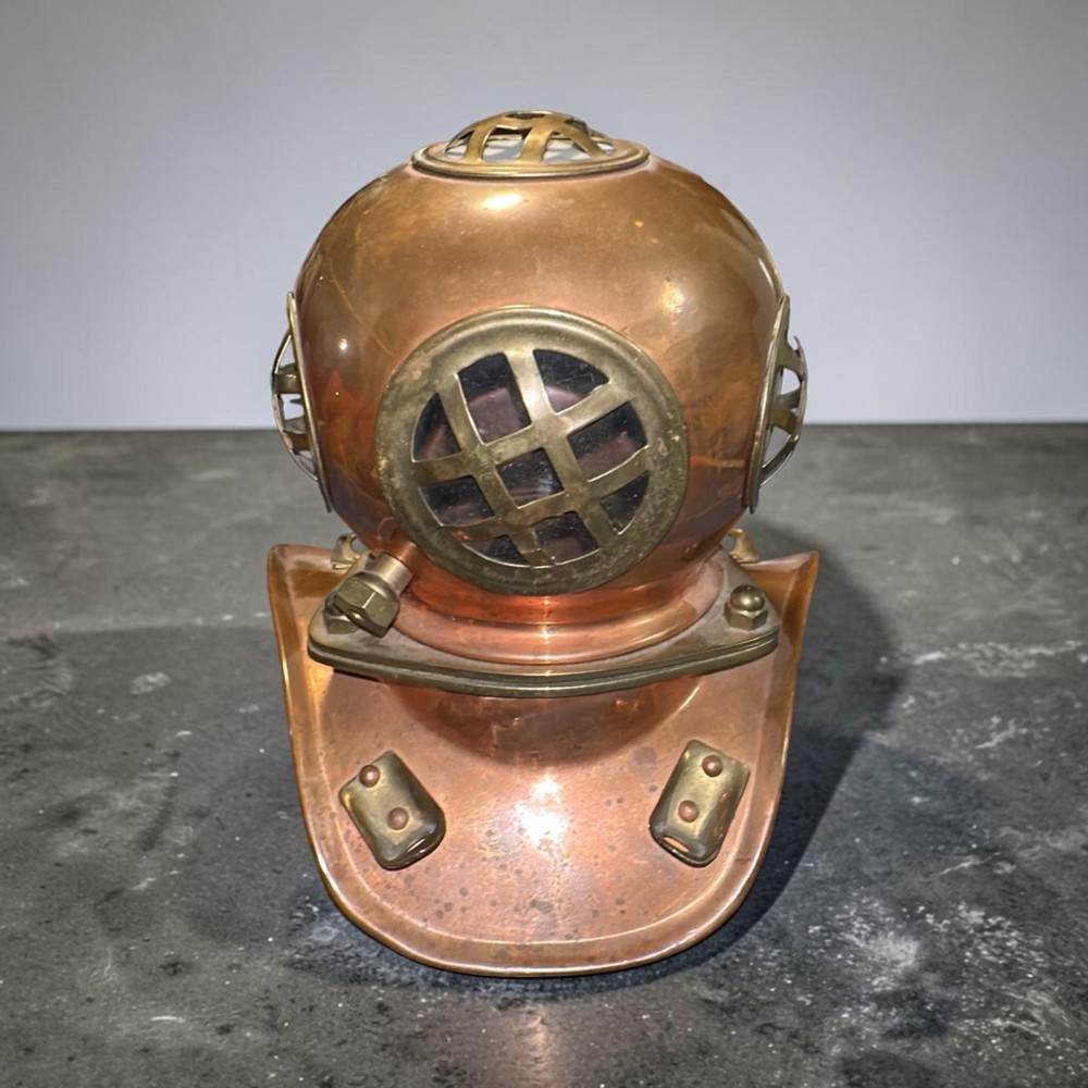 Vintage Copper & Brass Diving Helmet | Nautical | Rolex Submariner Display | 7″