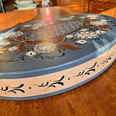 Vintage Signed 1983 Norwegian Rosemaling Large Blue Wood Hand Painted Container
