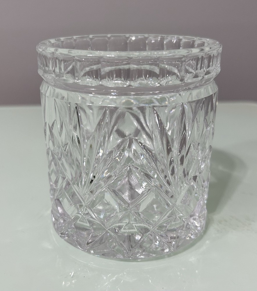 Vintage Heavy Cut Crystal Diamond Palm Leaf Sunburst Candy Jar No Lid 4″