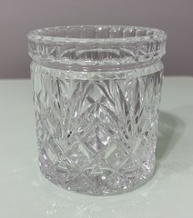 Vintage Heavy Cut Crystal Diamond Palm Leaf Sunburst Candy Jar No Lid 4″