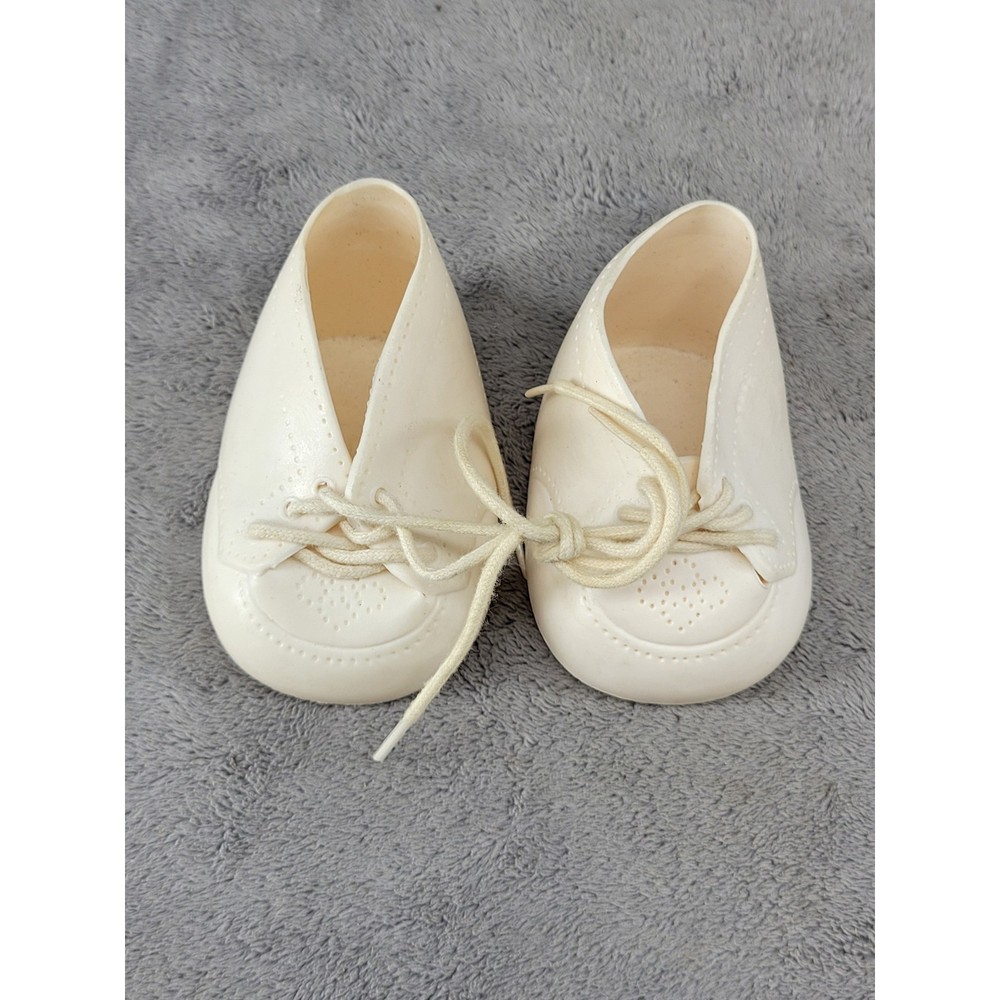 Vintage Unbranded Cream Rubber Plastic Baby Shoes Lace Up Booties Decor 3 Inch