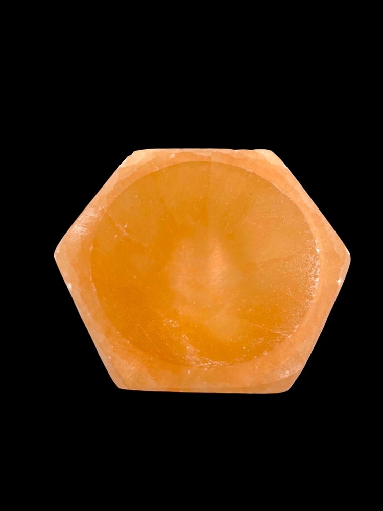 Orange Selenite Crystal Hexagon Dish Charging Energy Bowl Approx 4″ Inches