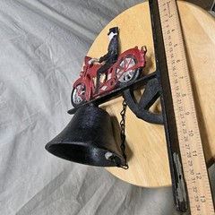 Cast Iron Motorcycle Dinner Door Bell Hand Painted Red Motorcycle Rider