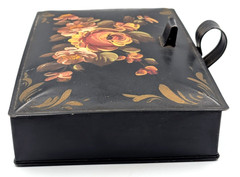 Vintage Decoware Handpainted metal silent butler crumb catcher floral toleware