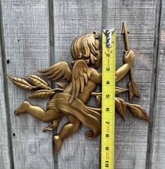 Rare 1960s Vintage Sexton Gold Painted Metal Cherub Angels Set of 2 Wall Decor
