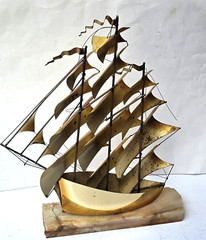 VINTAGE LARGE DEMOTT SHIP SCULPTURE HANDMADE MODERNIST SAIL SHIP SIGNED ORIGNAL