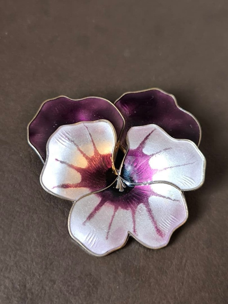 David Andersen Sterling Silver Enamel Brooch Purple 925 Norway