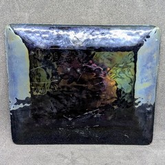 Vintage Mid-Century Modern Enamel On Copper Dish Trinket Peony Flower Floral Blu