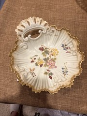 Royal Rudolstadt Porcelain #3714 Amphora Floral & Gilt Scalloped Dish 1904-24