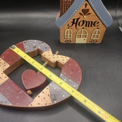 Lot Of 2 Cottagecore Farmhouse Wooden “Home” Handmade Wall Decor Patchwork Heart