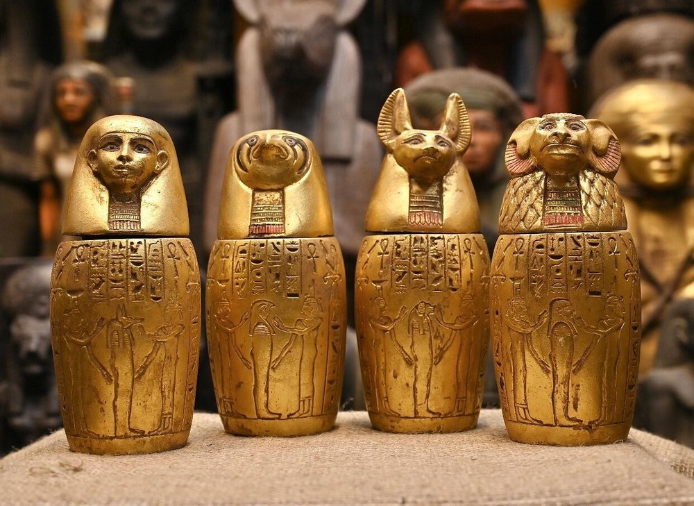 RARE Egyptian Antiquities Canopic jars (sons of Horus) jars for mummification BC