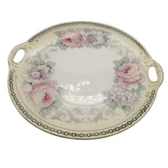 Antique German (K&L) Porcelain Handled Serving Platter Pink Roses Gold c.1910