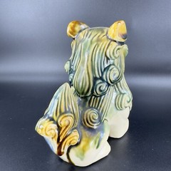 Vintage 1980s Ceramic Majolica Green Foo Dogs Set 2 Shishi Lions Good Luck vtg