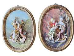 PAIR Vintage ITALIAN Empire 3-D Wall Plaques Rococo Made in Italy Victorian