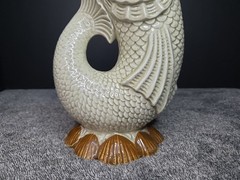 Vintage FITZ & FLOYD Hand Painted KOI Fish & SHELL PITCHER/VASE (Signed) READ!