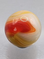 .75″ Akro Corkscrew Popeye Red, Yellow, White Shooter Marble- #CE137