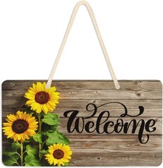 Vdsrup Beautiful Sunflowers Door Sign Plaque Wood Texture Summer