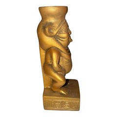 Ancient Egyptian God Bes Protective Statue Bronze Tone Home Decor Artifact